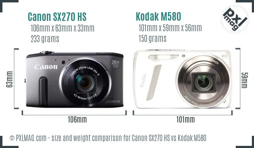 Canon SX270 HS vs Kodak M580 size comparison Canon SX270 HS vs Kodak M580 size comparison