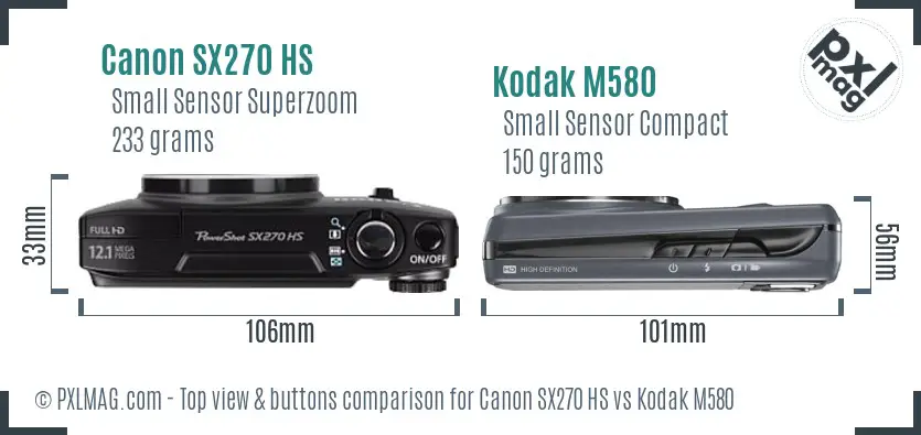 Canon SX270 HS vs Kodak M580 top view buttons comparison Canon SX270 HS vs Kodak M580 top view buttons comparison