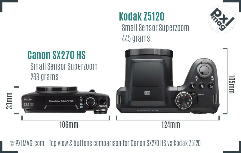 Canon SX270 HS vs Kodak Z5120 top view buttons comparison Canon SX270 HS vs Kodak Z5120 top view buttons comparison