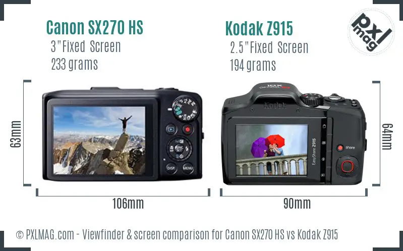 Canon SX270 HS vs Kodak Z915 Screen and Viewfinder comparison
