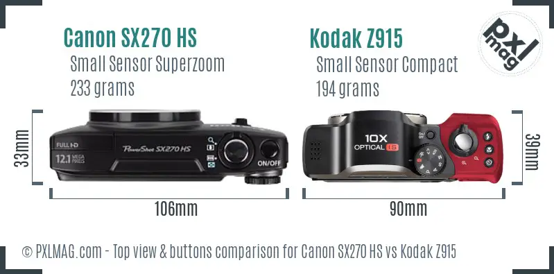 Canon SX270 HS vs Kodak Z915 top view buttons comparison