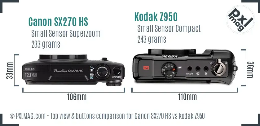 Canon SX270 HS vs Kodak Z950 top view buttons comparison Canon SX270 HS vs Kodak Z950 top view buttons comparison