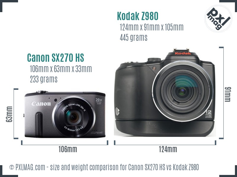 Canon SX270 HS vs Kodak Z980 size comparison