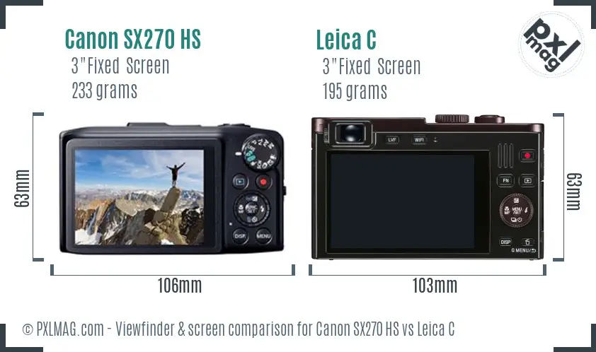 Canon SX270 HS vs Leica C Screen and Viewfinder comparison