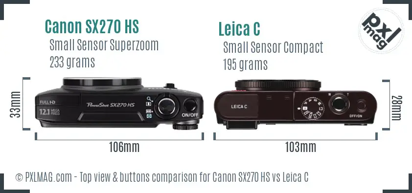 Canon SX270 HS vs Leica C top view buttons comparison