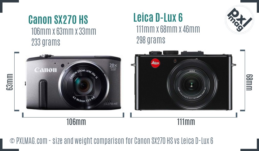 Canon SX270 HS vs Leica D-Lux 6 size comparison