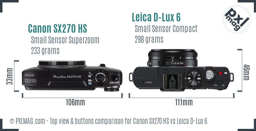 Canon SX270 HS vs Leica D-Lux 6 top view buttons comparison