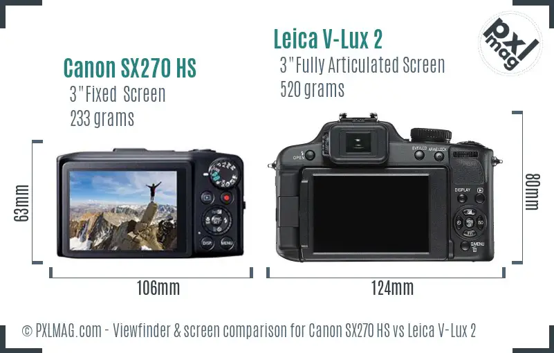 Canon SX270 HS vs Leica V-Lux 2 Screen and Viewfinder comparison