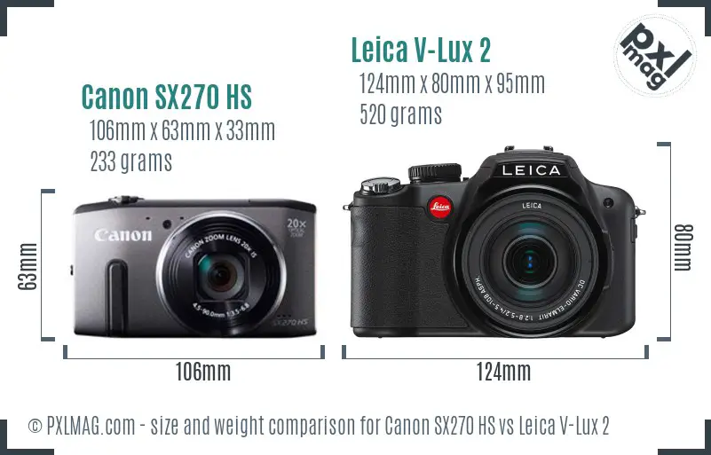 Canon SX270 HS vs Leica V-Lux 2 size comparison