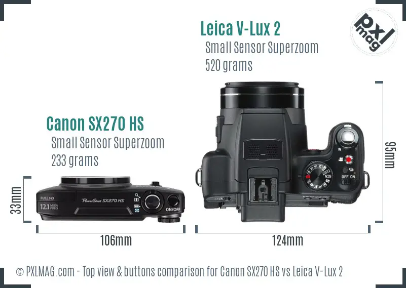 Canon SX270 HS vs Leica V-Lux 2 top view buttons comparison