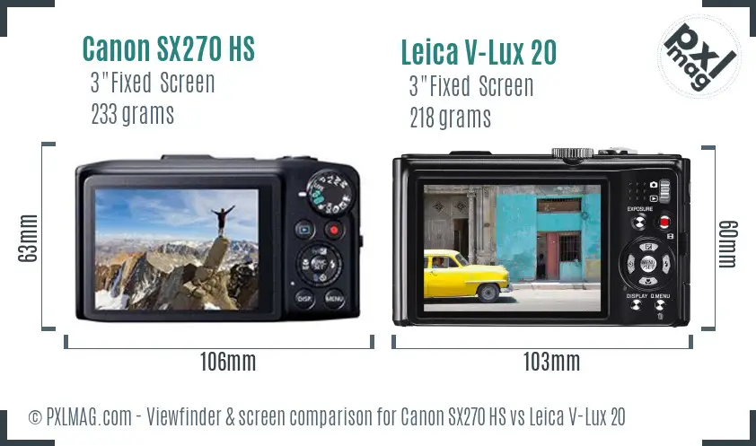 Canon SX270 HS vs Leica V-Lux 20 Screen and Viewfinder comparison