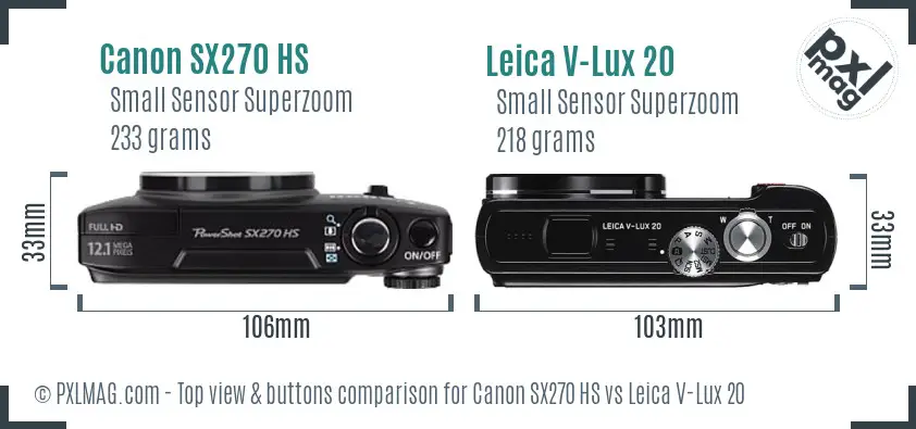 Canon SX270 HS vs Leica V-Lux 20 top view buttons comparison