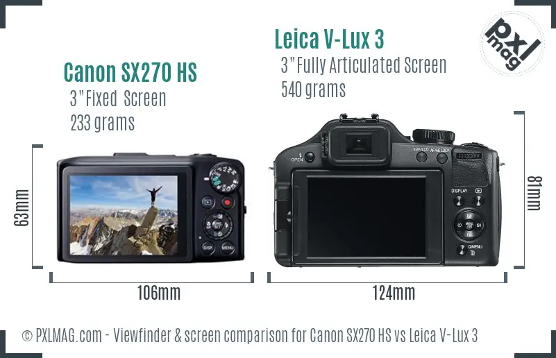 Canon SX270 HS vs Leica V-Lux 3 Screen and Viewfinder comparison