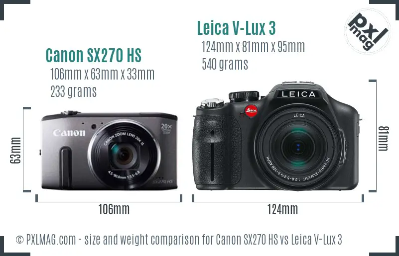 Canon SX270 HS vs Leica V-Lux 3 size comparison