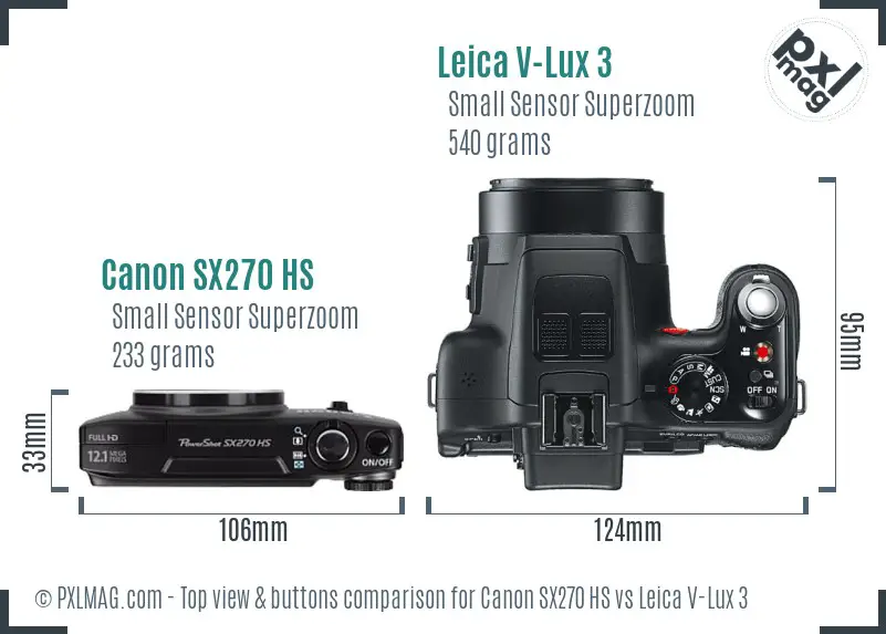 Canon SX270 HS vs Leica V-Lux 3 top view buttons comparison