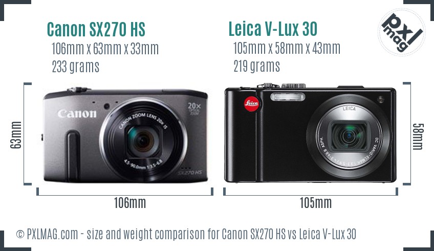 Canon SX270 HS vs Leica V-Lux 30 size comparison
