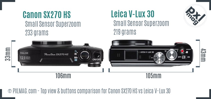 Canon SX270 HS vs Leica V-Lux 30 top view buttons comparison