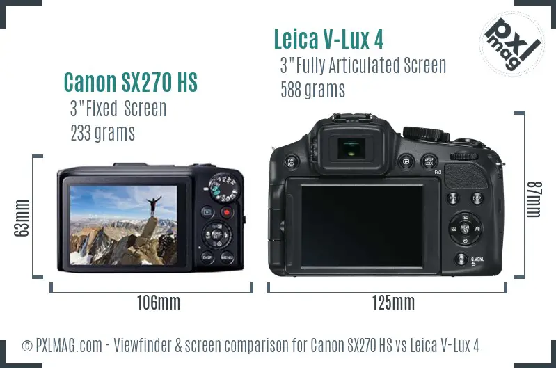 Canon SX270 HS vs Leica V-Lux 4 Screen and Viewfinder comparison
