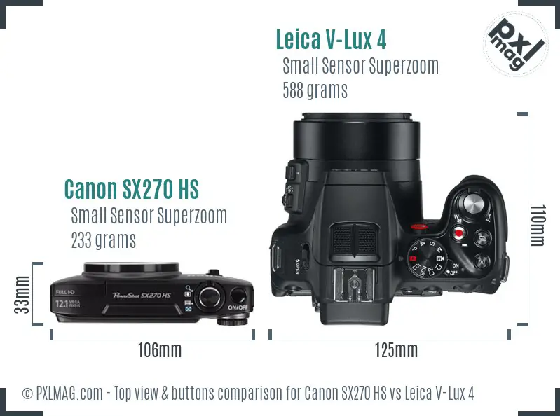 Canon SX270 HS vs Leica V-Lux 4 top view buttons comparison