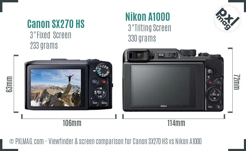 Canon SX270 HS vs Nikon A1000 Screen and Viewfinder comparison