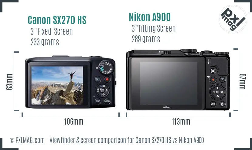 Canon SX270 HS vs Nikon A900 Screen and Viewfinder comparison