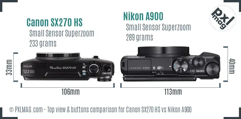 Canon SX270 HS vs Nikon A900 top view buttons comparison