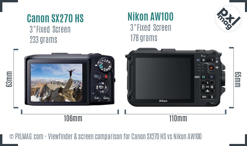 Canon SX270 HS vs Nikon AW100 Screen and Viewfinder comparison