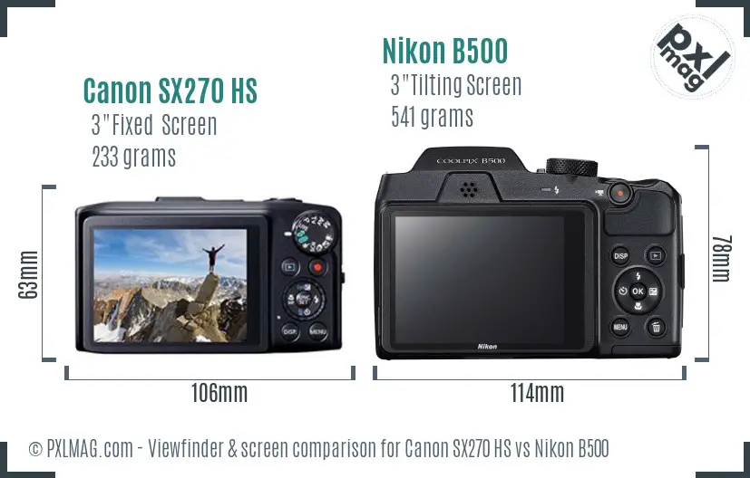 Canon SX270 HS vs Nikon B500 Screen and Viewfinder comparison