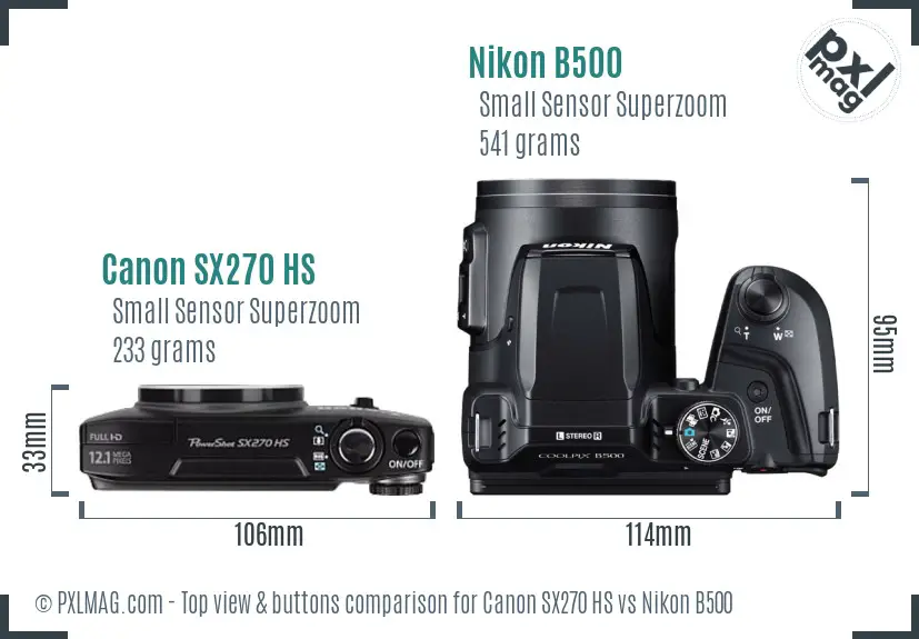 Canon SX270 HS vs Nikon B500 top view buttons comparison