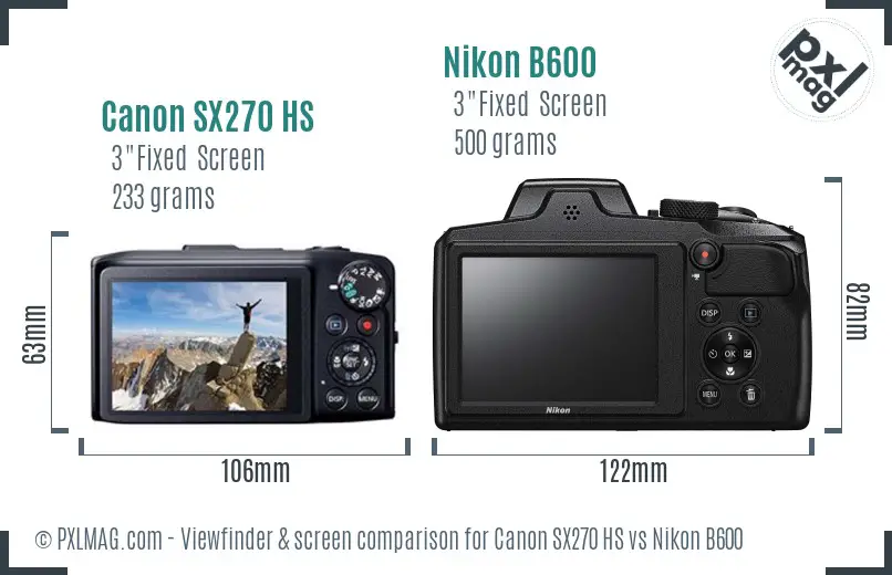 Canon SX270 HS vs Nikon B600 Screen and Viewfinder comparison