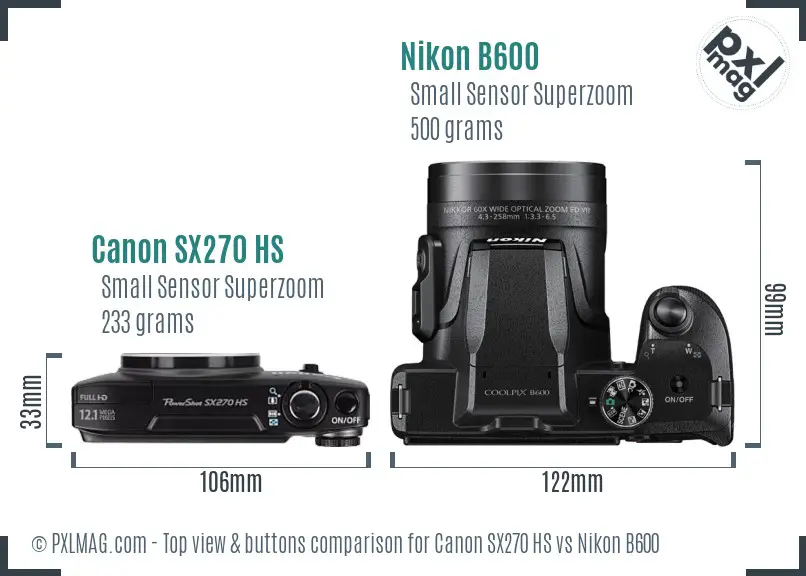 Canon SX270 HS vs Nikon B600 top view buttons comparison