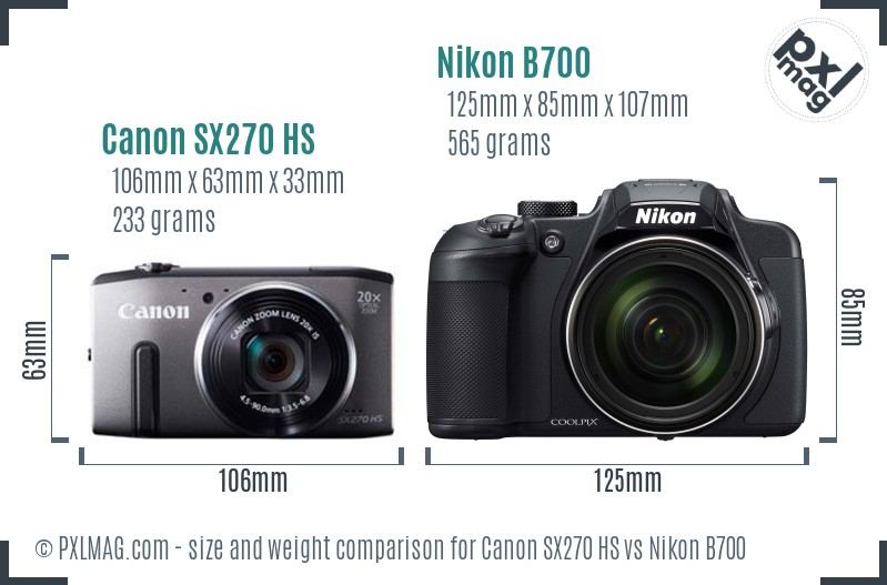 Canon SX270 HS vs Nikon B700 size comparison