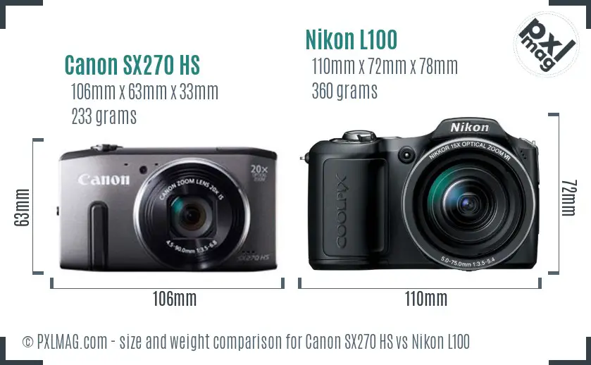 Canon SX270 HS vs Nikon L100 size comparison Canon SX270 HS vs Nikon L100 size comparison