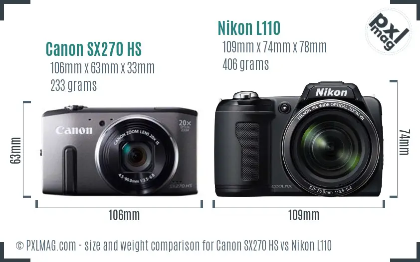 Canon SX270 HS vs Nikon L110 size comparison Canon SX270 HS vs Nikon L110 size comparison