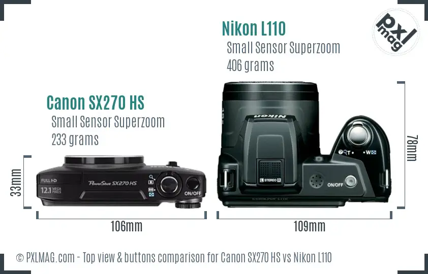 Canon SX270 HS vs Nikon L110 top view buttons comparison Canon SX270 HS vs Nikon L110 top view buttons comparison