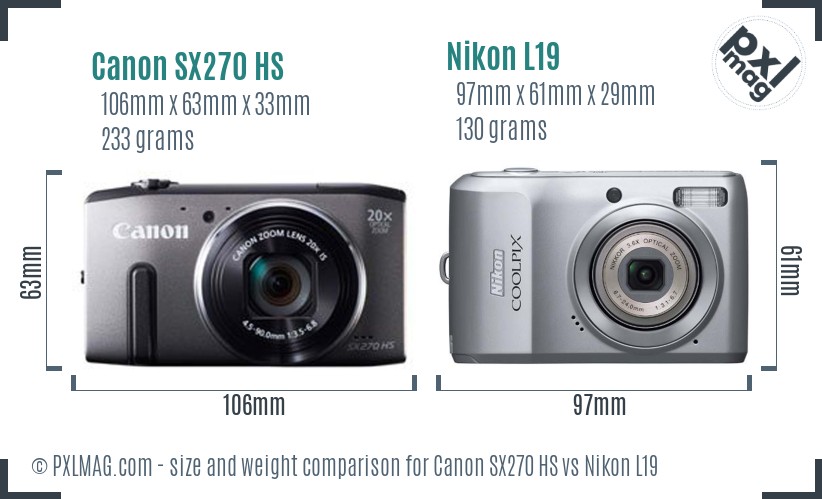 Canon SX270 HS vs Nikon L19 size comparison Canon SX270 HS vs Nikon L19 size comparison