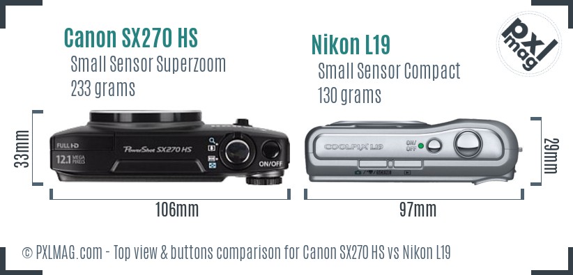 Canon SX270 HS vs Nikon L19 top view buttons comparison
