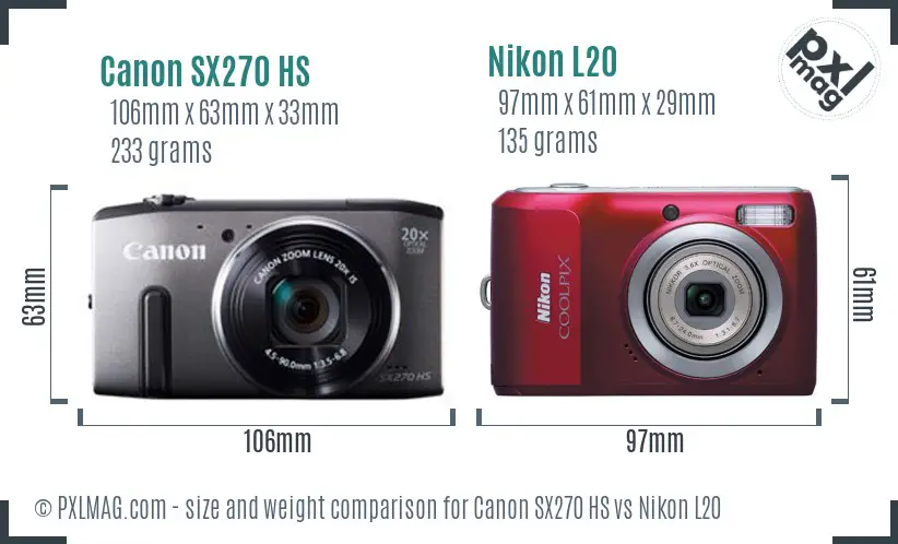 Canon SX270 HS vs Nikon L20 size comparison