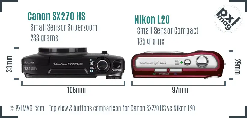 Canon SX270 HS vs Nikon L20 top view buttons comparison