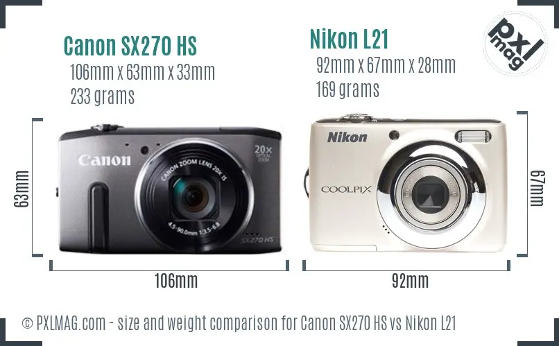 Canon SX270 HS vs Nikon L21 size comparison