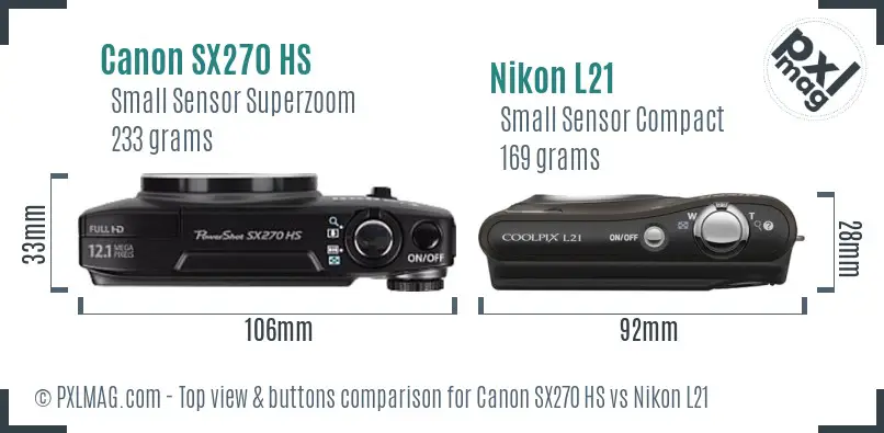 Canon SX270 HS vs Nikon L21 top view buttons comparison