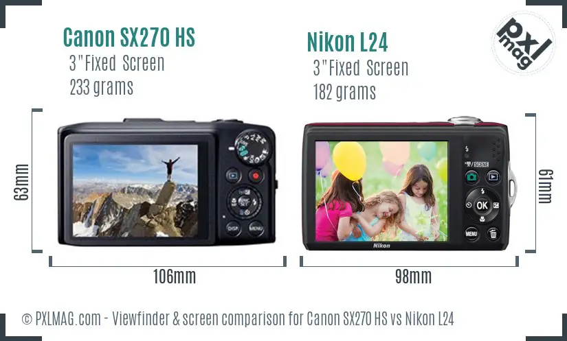 Canon SX270 HS vs Nikon L24 Screen and Viewfinder comparison