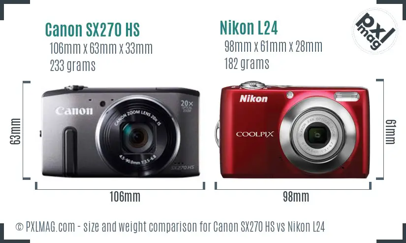 Canon SX270 HS vs Nikon L24 size comparison