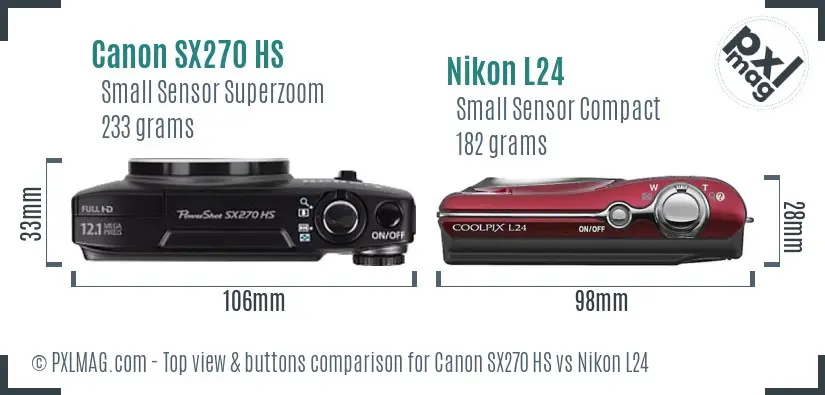Canon SX270 HS vs Nikon L24 top view buttons comparison