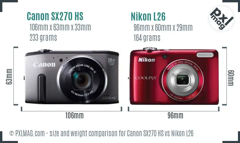 Canon SX270 HS vs Nikon L26 size comparison