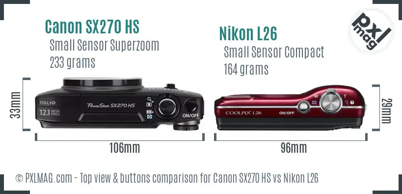 Canon SX270 HS vs Nikon L26 top view buttons comparison