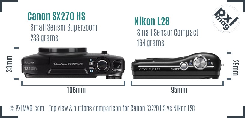 Canon SX270 HS vs Nikon L28 top view buttons comparison