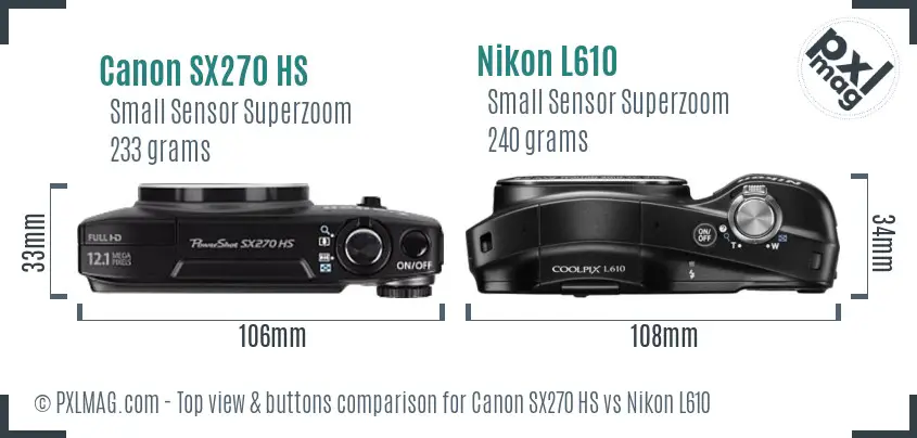 Canon SX270 HS vs Nikon L610 top view buttons comparison Canon SX270 HS vs Nikon L610 top view buttons comparison