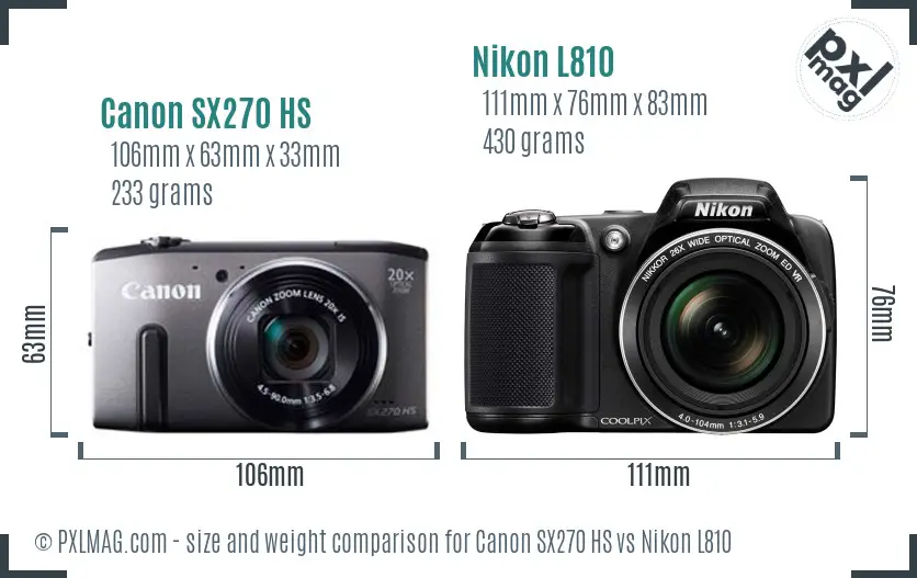 Canon SX270 HS vs Nikon L810 size comparison