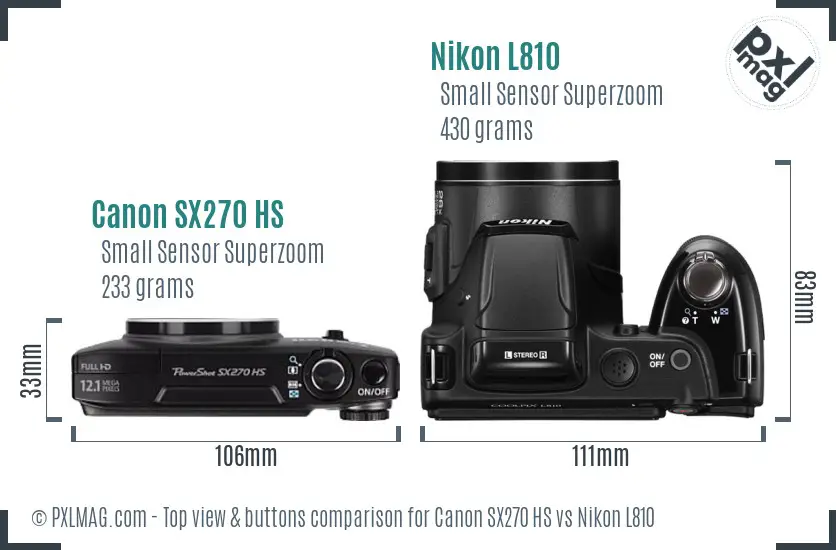 Canon SX270 HS vs Nikon L810 top view buttons comparison